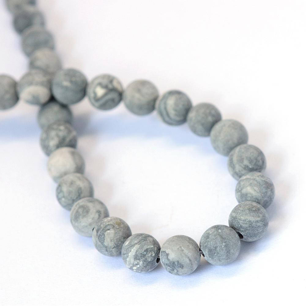 Pierres Naturelles Givrées Picasso Rondes 4, 6 ou 8mm - Gris