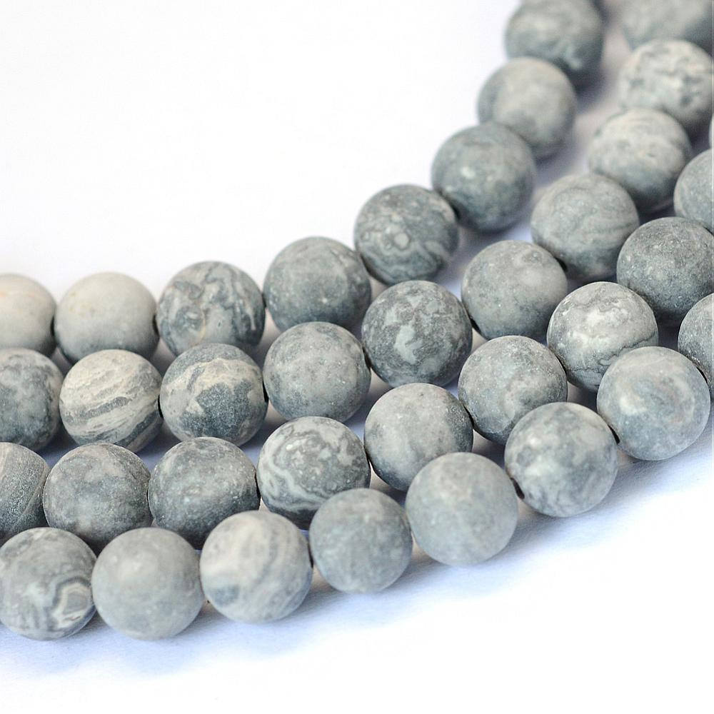 Pierres Naturelles Givrées Picasso Rondes 4, 6 ou 8mm - Gris