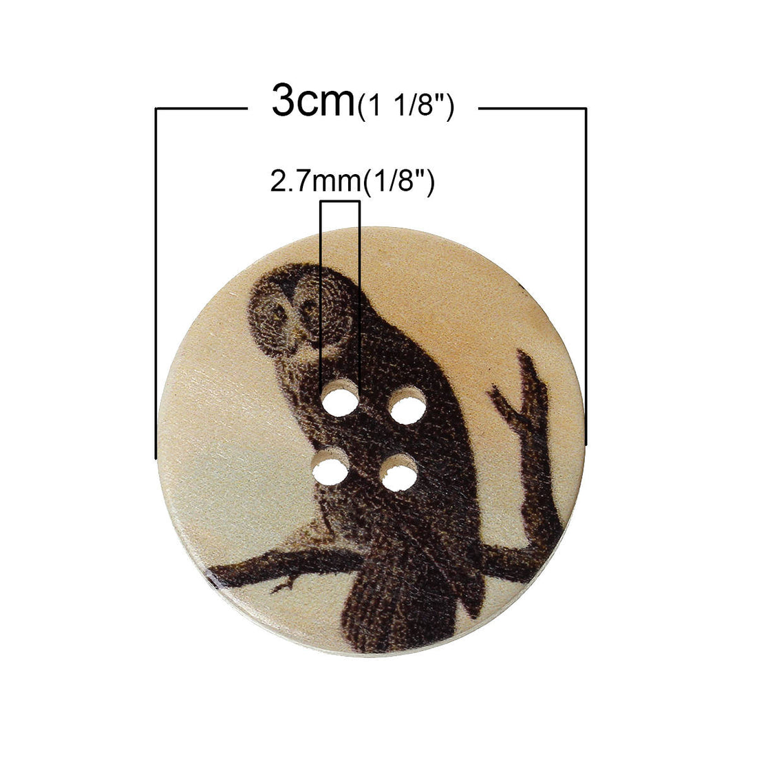 Owl wood sewing buttons - 6 Mixed Patterns craft buttons