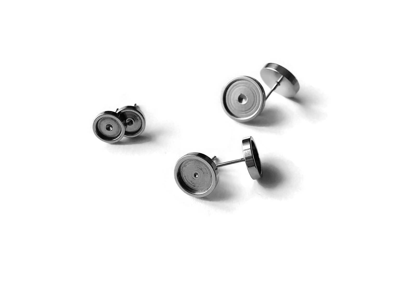 10 Stainless steel ear stud cabochon settings - fits 6, 8, 10 or 12mm cabochons