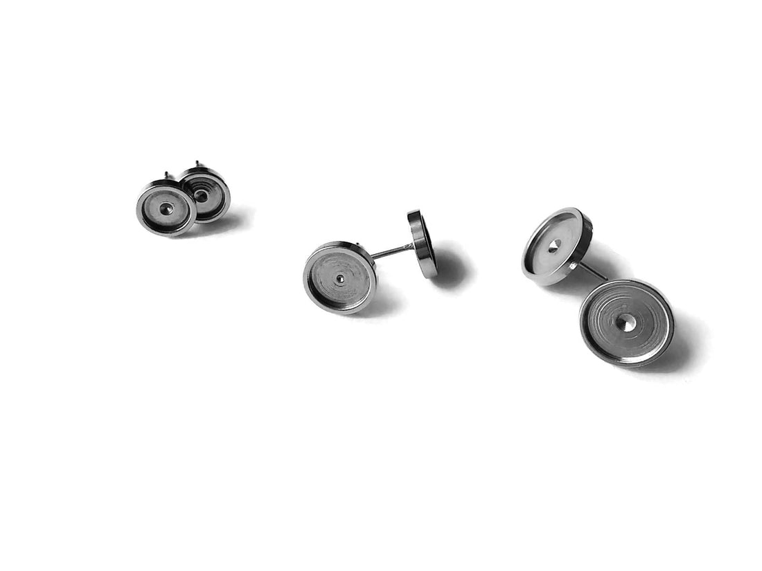 10 Stainless steel ear stud cabochon settings - fits 6, 8, 10 or 12mm cabochons