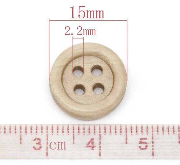 Wholesale Wooden buttons - Natural 4 Holes Wood Sewing Buttons 15mm - set of 60