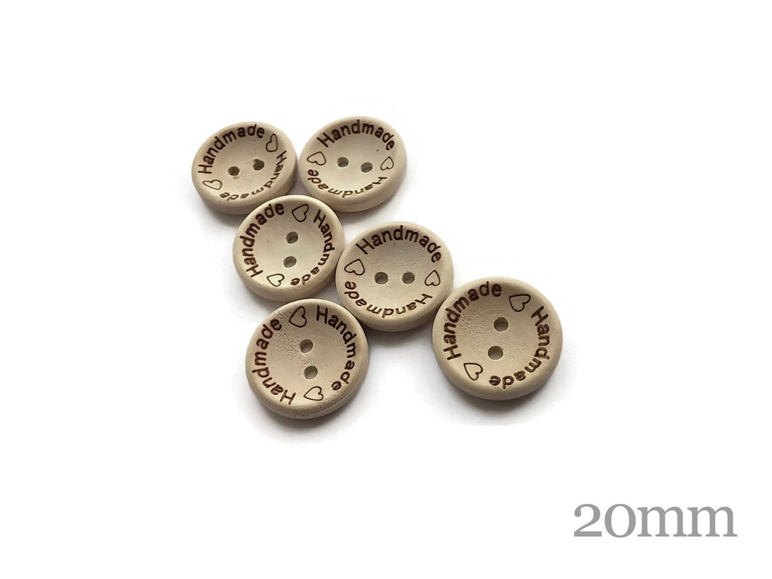 4 boutons de bois naturel 20mm avec logo handmade gravé