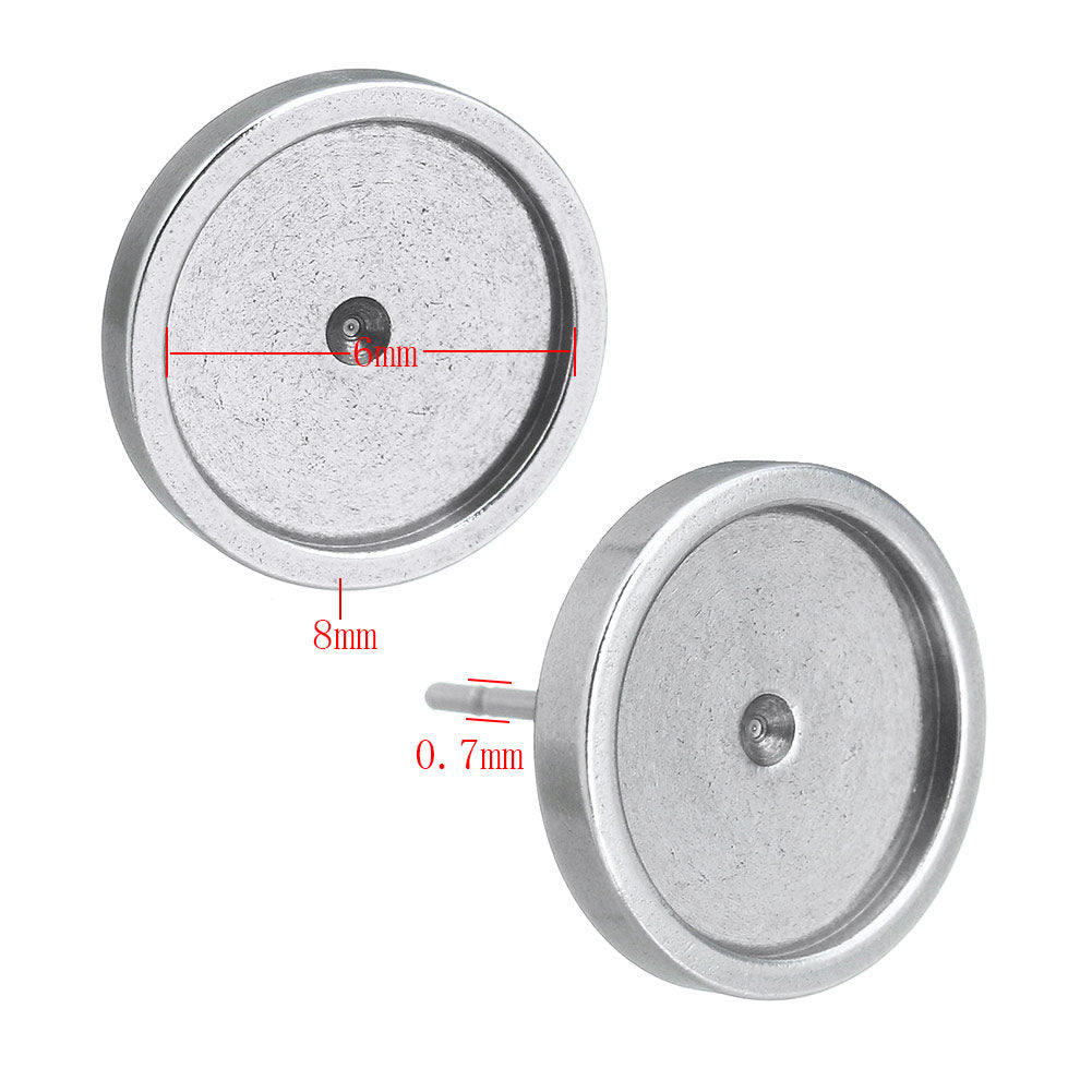 10 Stainless steel ear stud cabochon settings - fits 6, 8, 10 or 12mm cabochons