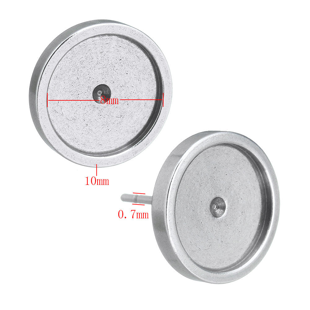 10 Stainless steel ear stud cabochon settings - fits 6, 8, 10 or 12mm cabochons