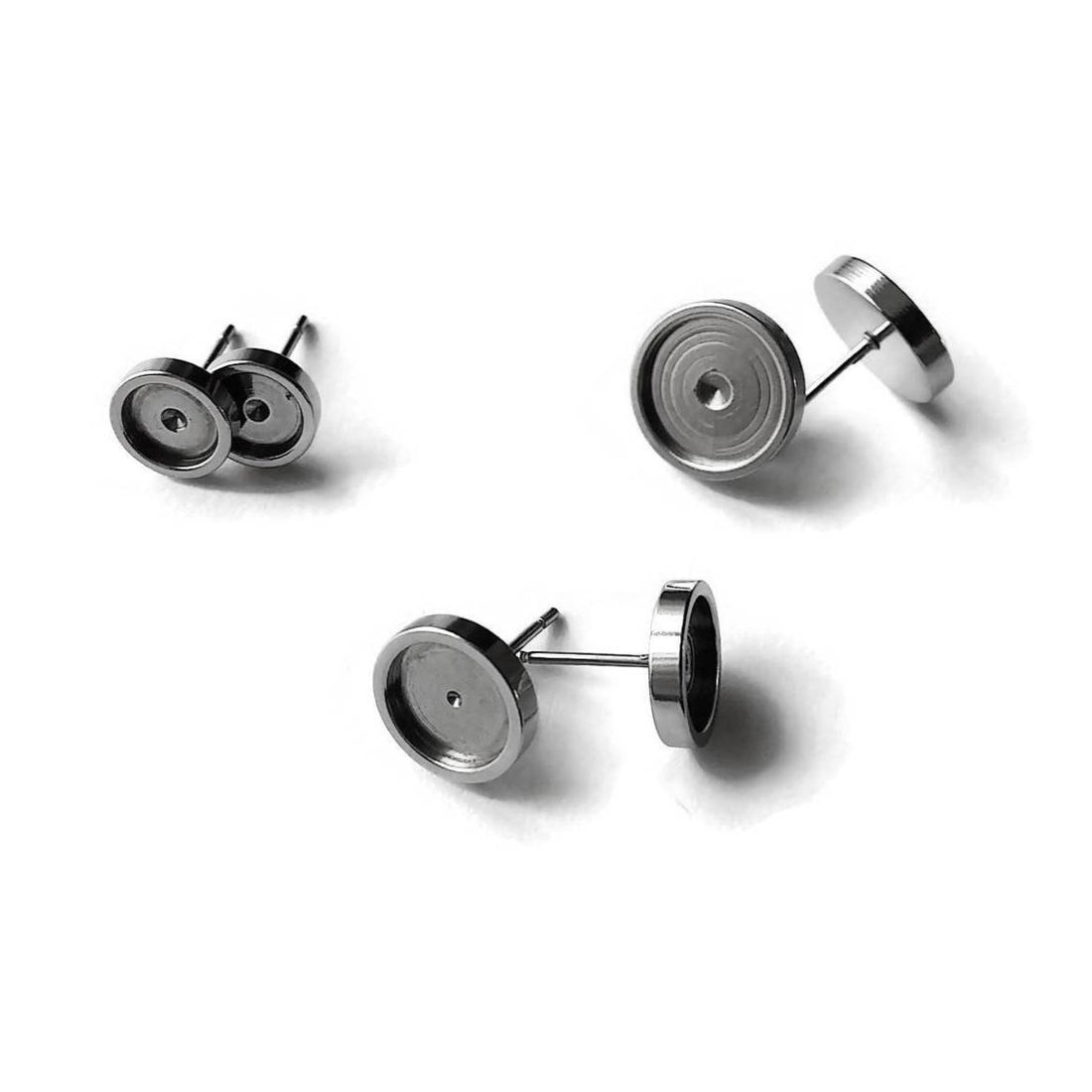 10 Stainless steel ear stud cabochon settings - fits 6, 8, 10 or 12mm cabochons