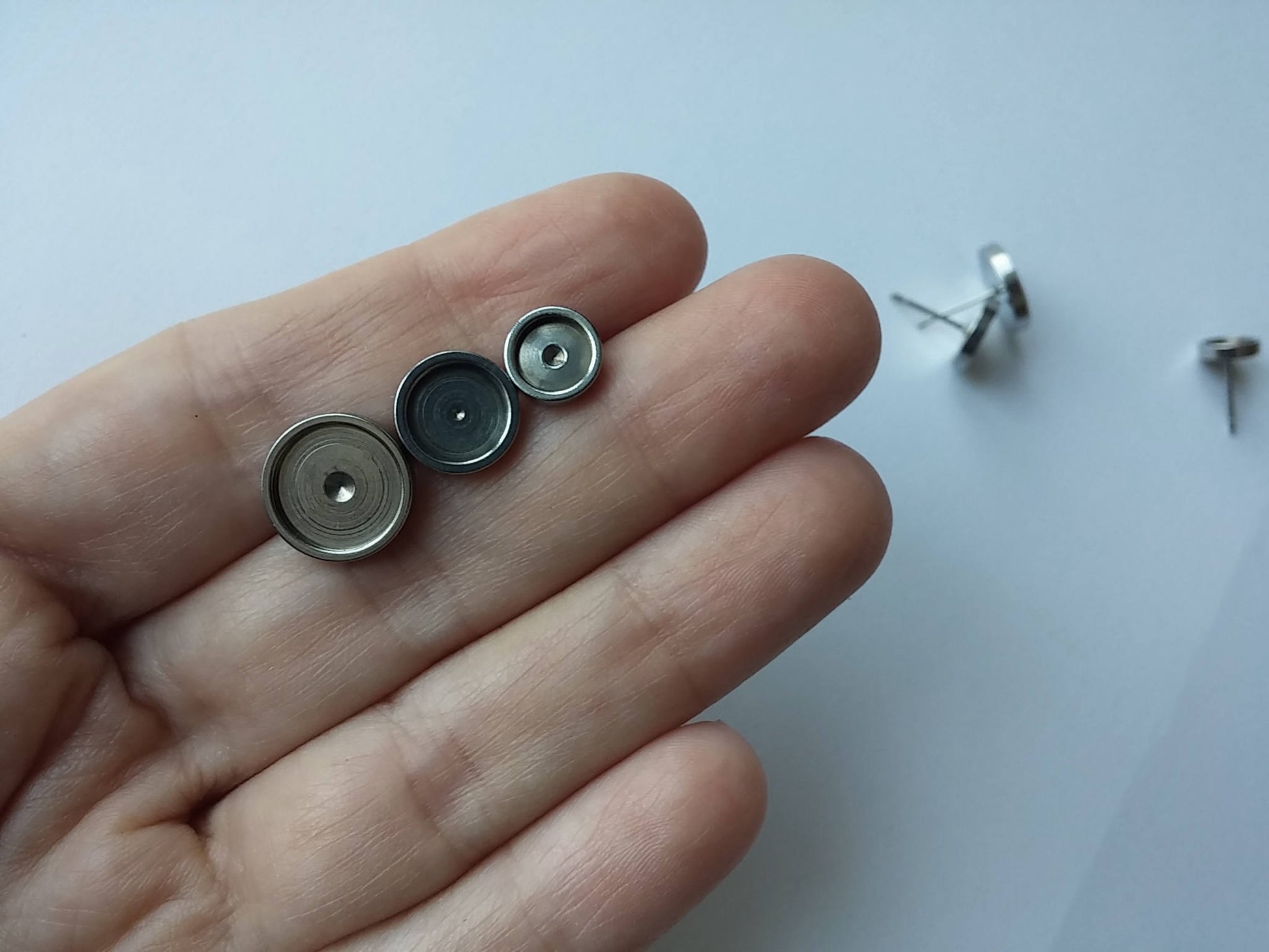 10 Stainless steel ear stud cabochon settings - fits 6, 8, 10 or 12mm cabochons
