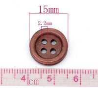 Bouton de bois à 4 trous en bois marron de 15mm - ensemble de 60