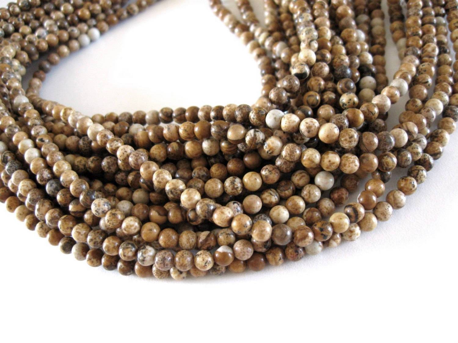Natural Picture Jasper Stone Beads Strands 4mm Round
