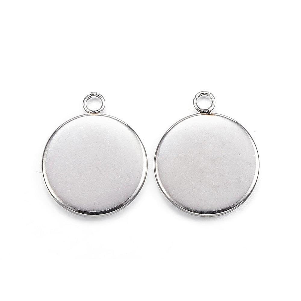 10 Stainless steel pendant cabochon settings, flat round, 6, 8, 10, 12 or 14mm tray