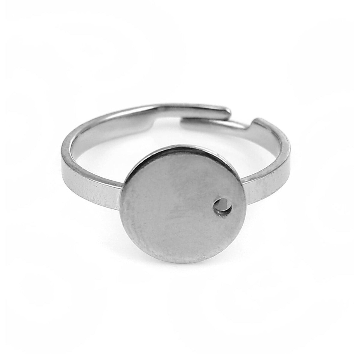 1 Stainless steel adjustable rings round 10mm settings - Hypoallergenic