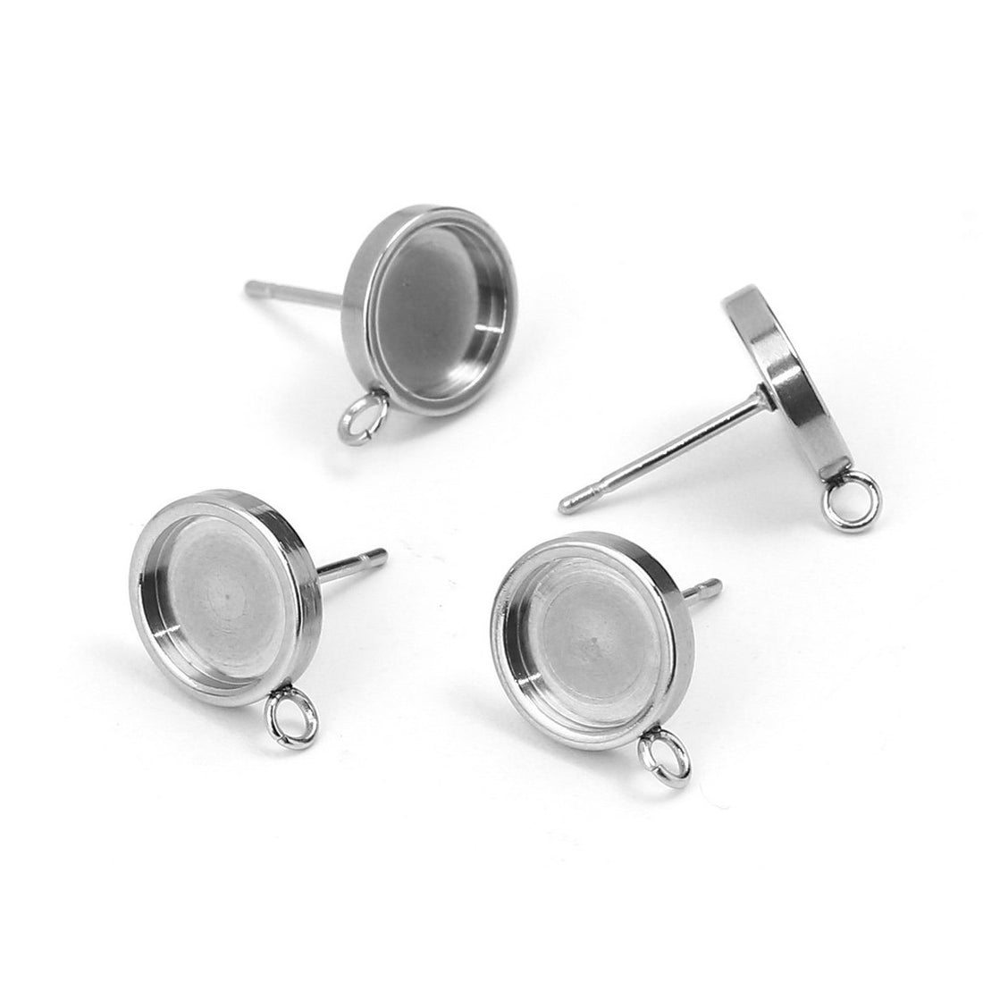 10 Stainless steel ear stud cabochon settings with loops - fits 6, 8 or 10mm cabochons