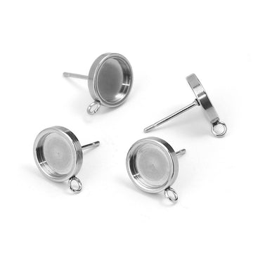 Tiges avec anneaux pour boucle d'oreille avec support à cabochon 6, 8 ou 10mm en acier inoxydable hypoallergénique