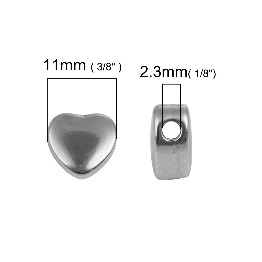 1 Perle coeur 10mm en acier inoxydable