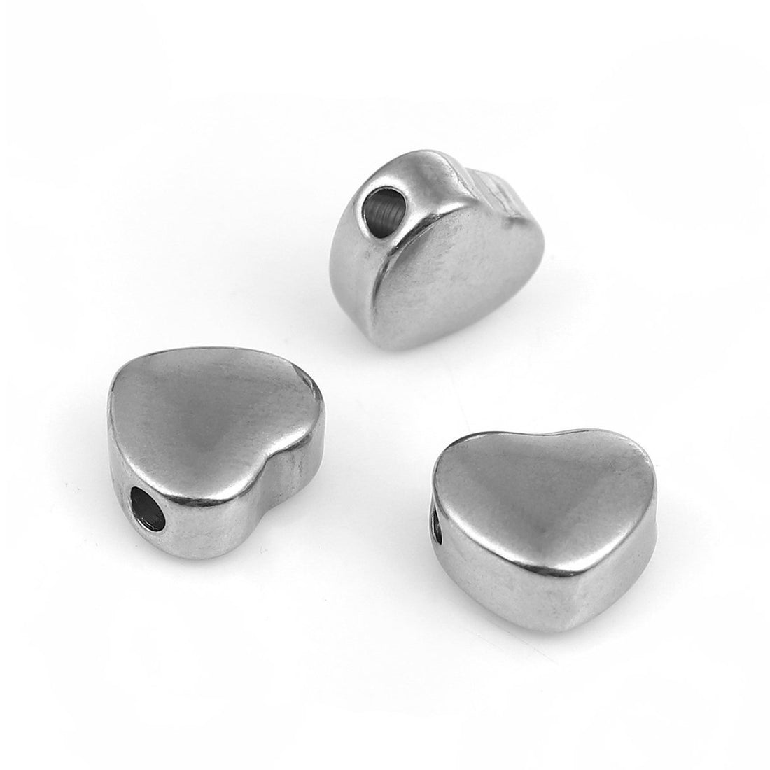 1 Perle coeur 10mm en acier inoxydable