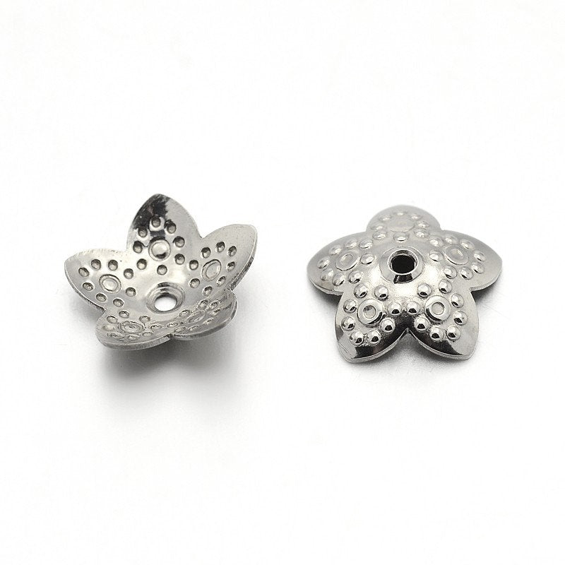 10 Flower bead caps hypoallergenic stainless steel 10mm beadcaps
