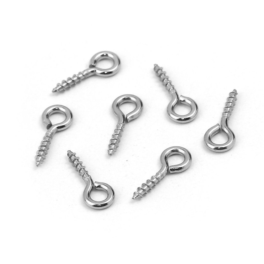 10 Silver Screw Eyes Bails - Stainless Steel Bails Top Drilled - Four sizes available