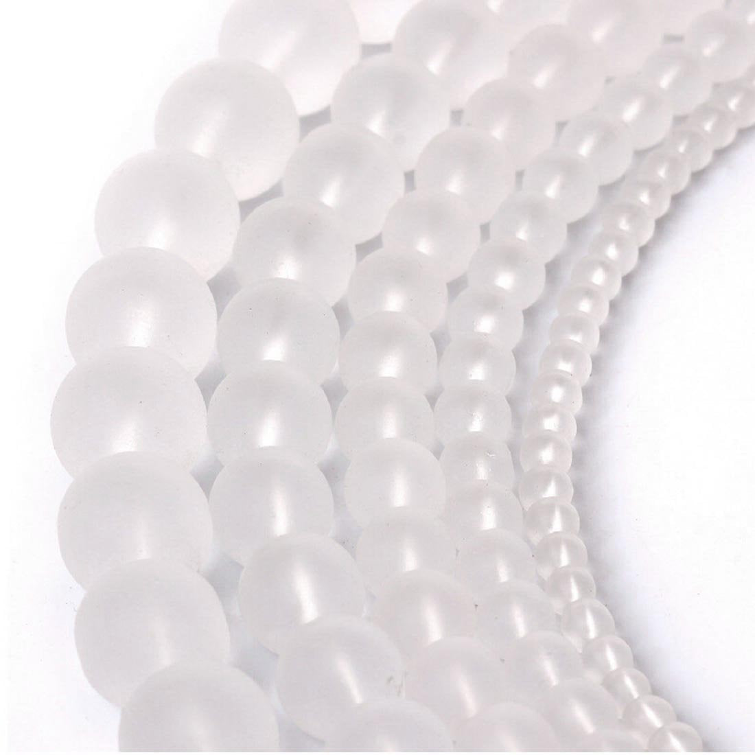 Perles Blanches Givrées, Rondes, 6, 8 ou 10mm