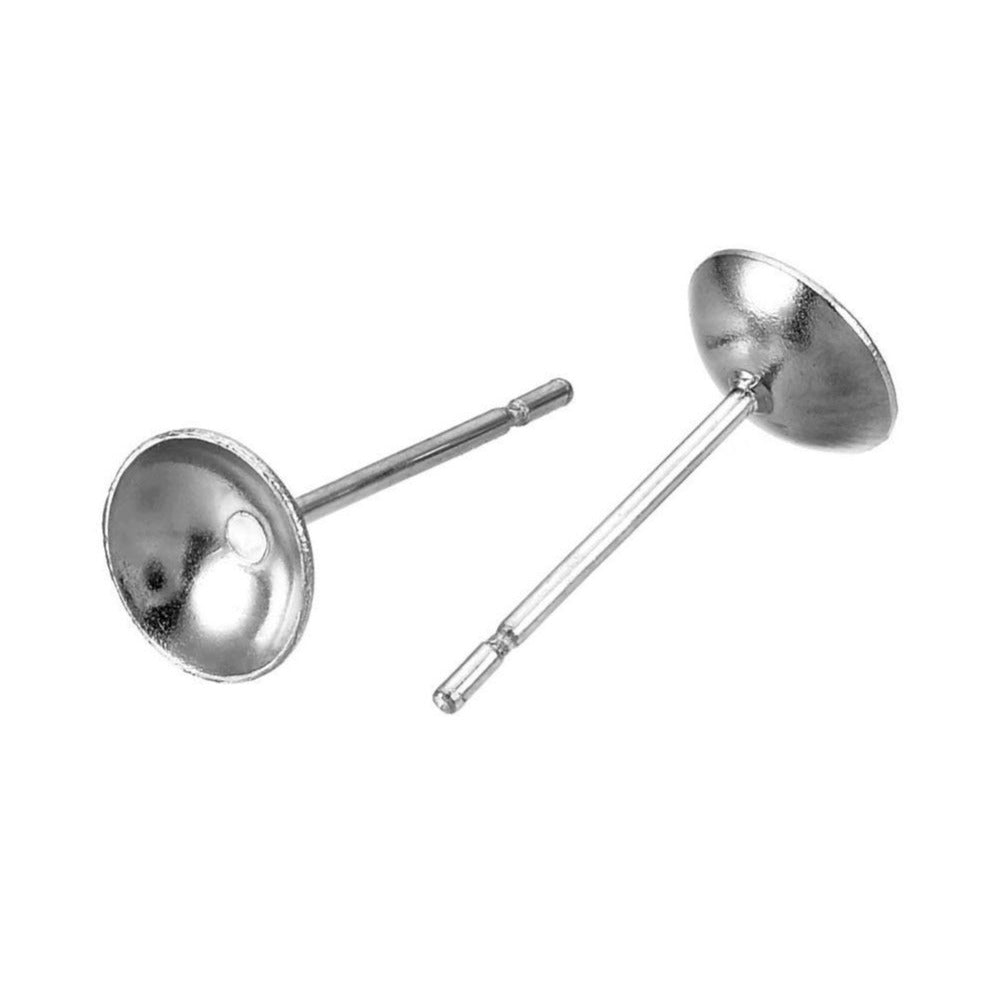 20 Stainless steel half round earring post hypoallergenic 4, 5, or 6mm cup stud earrings