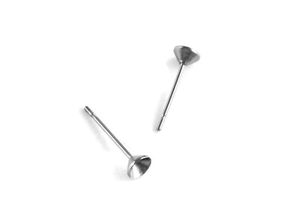 10 Stainless steel Point Back Rhinestone earring post hypoallergenic 3, 4, 5, 6 or 8mm stud earrings