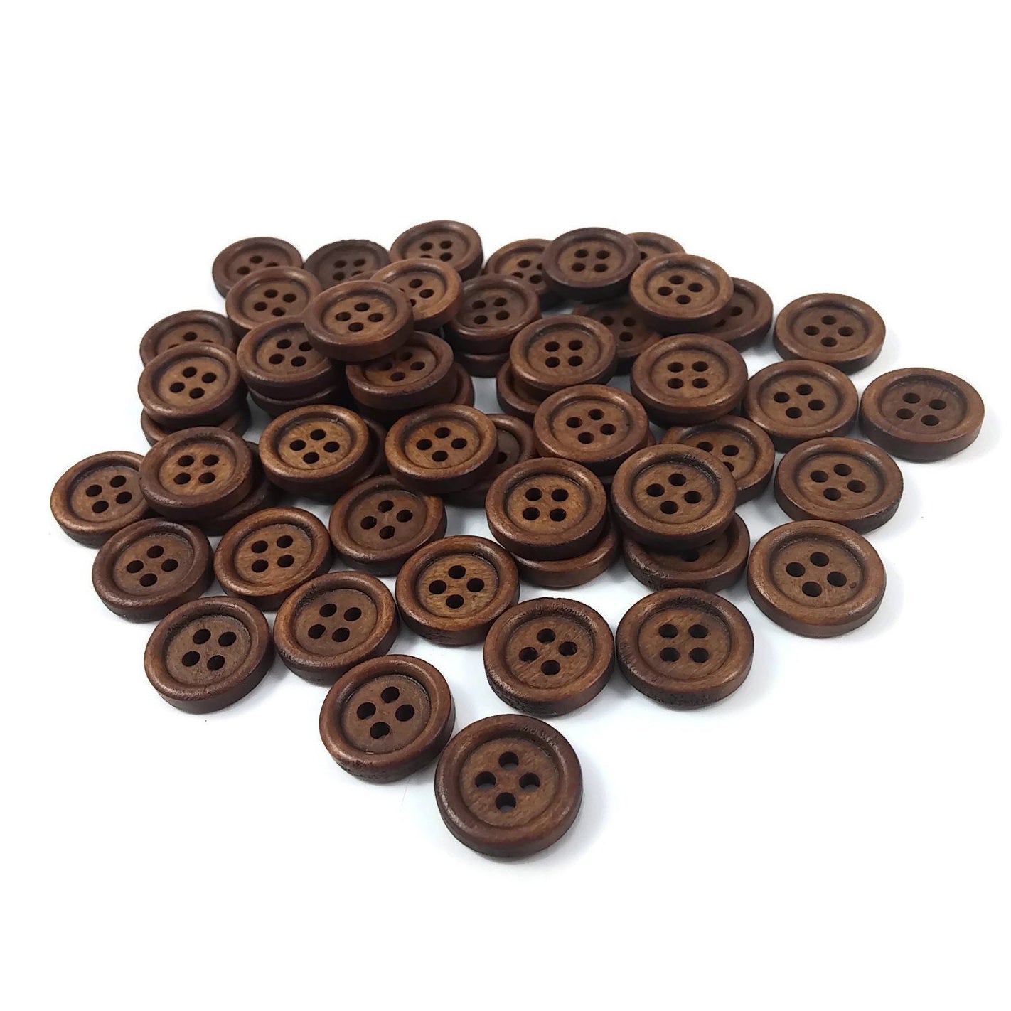 Bouton de bois à 4 trous en bois marron de 15mm - ensemble de 60