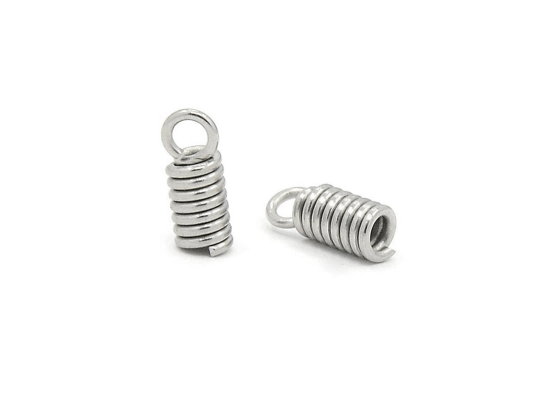 20 Silver Cord Ends - Stainless steel spring coil ends - hypoallergenic necklace fasteners