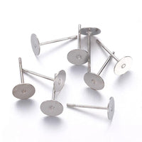 50 Earring stud posts, 6mm 8mm pad