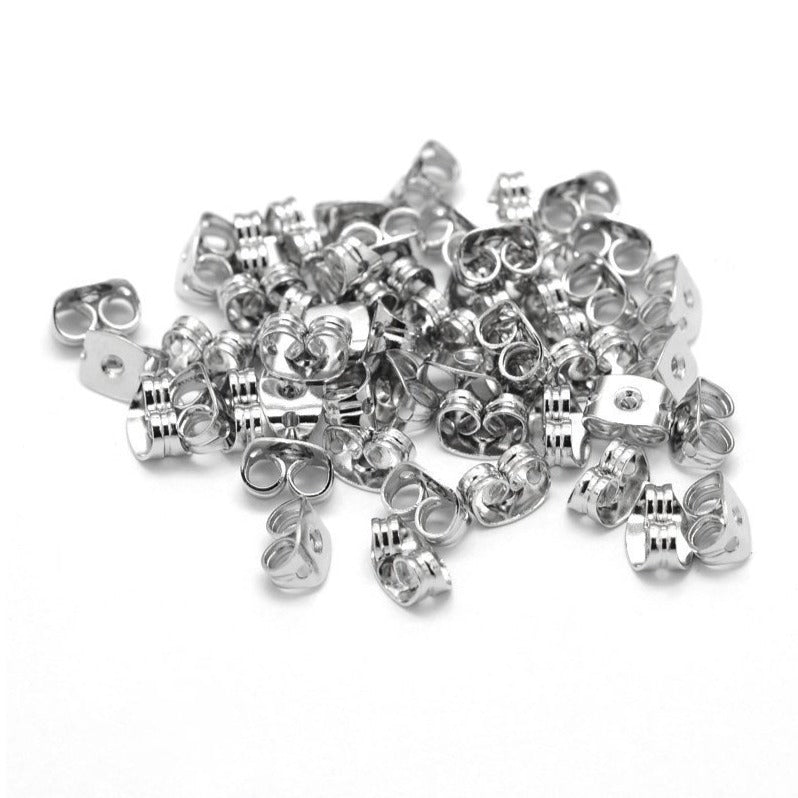 50 Earring back stopper butterfly earnut hypoallergenic 6mm. Nickel free, lead free and cadmium free