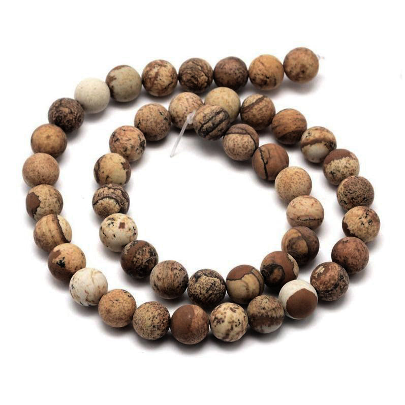 Pierres Naturelles Picture Jasper Givrées Rondes 8mm