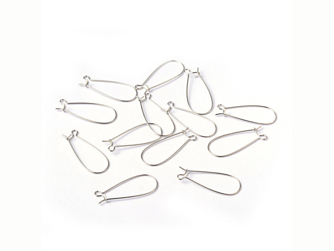 30mm brass kidney earring hooks - Silver - Nickel free, lead free and cadmium free earwire