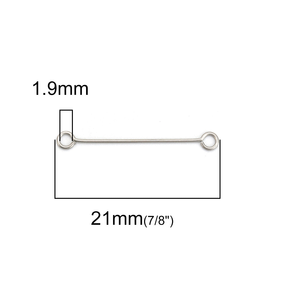 50 Stainless steel double sided eyepins - 19, 21 or 30mm - Hypoallergenic jewelry findings