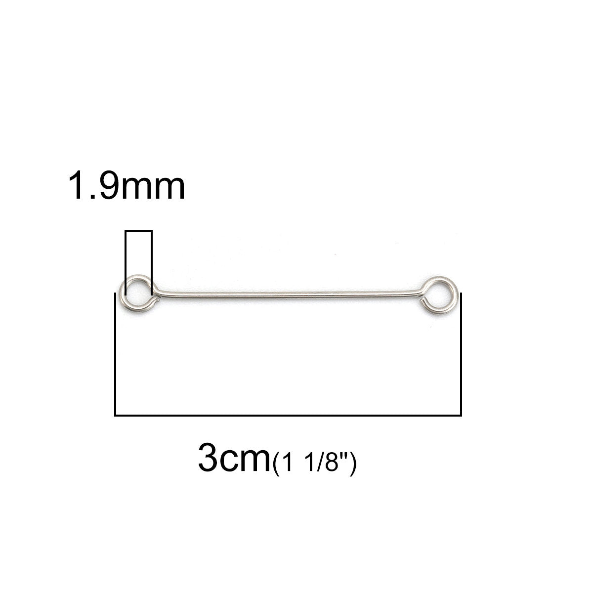 50 Stainless steel double sided eyepins - 19, 21 or 30mm - Hypoallergenic jewelry findings