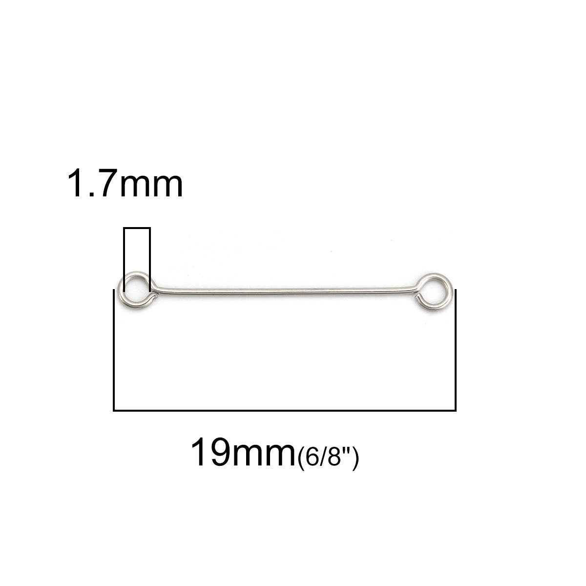 50 Stainless steel double sided eyepins - 19, 21 or 30mm - Hypoallergenic jewelry findings