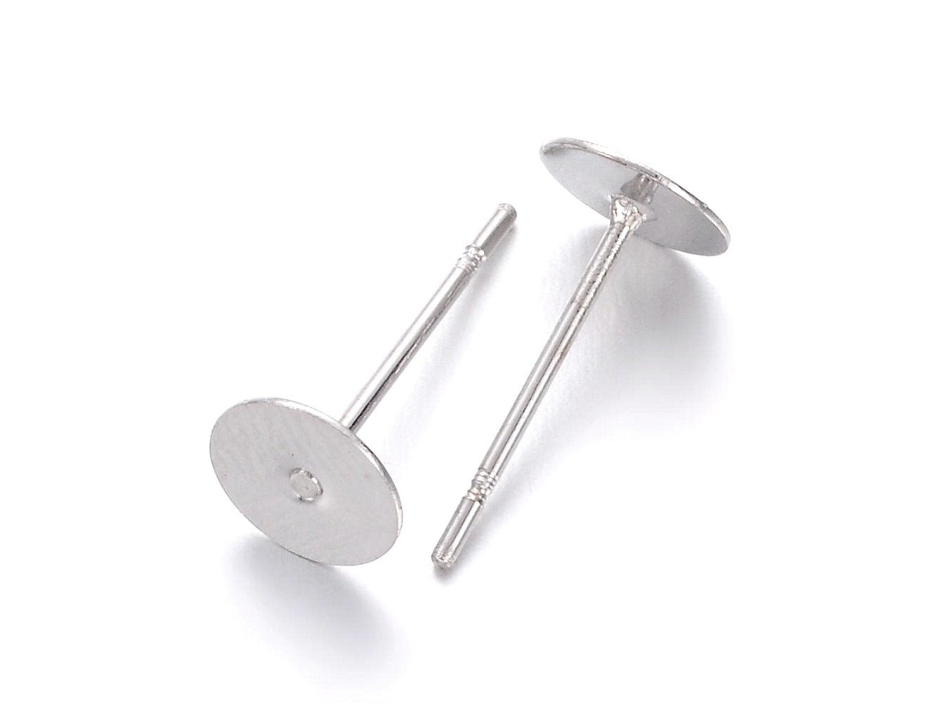 50 Earring stud posts, 6mm 8mm pad