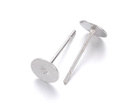 50 Earring stud posts, 6mm 8mm pad