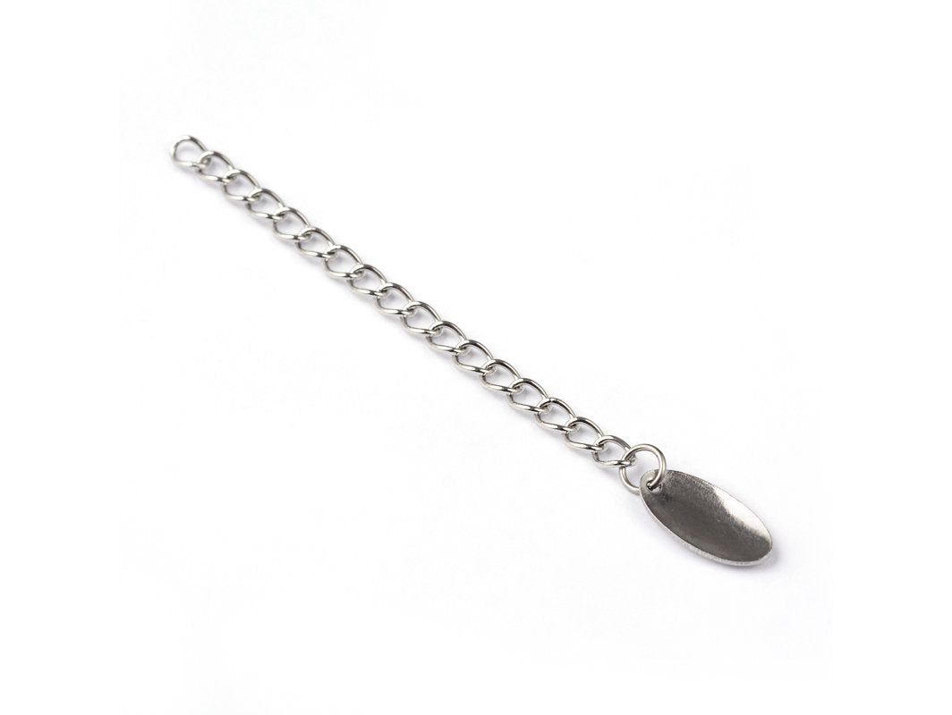 5 Stainless steel extension jewelry chains - Tail extender 60mm with oval charm