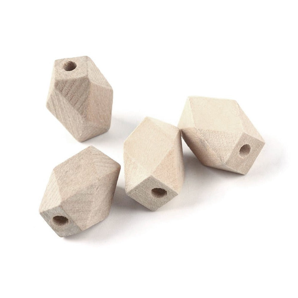 6 Faceted barrel unfinished wood beads 16x10mm