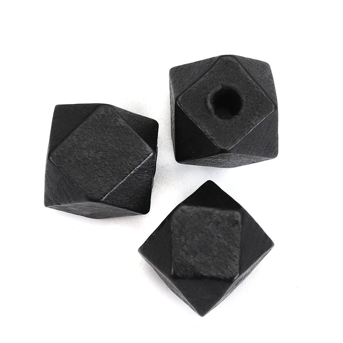 10 Faceted hexagon wood beads 12mm - Gray, blue, black and brown