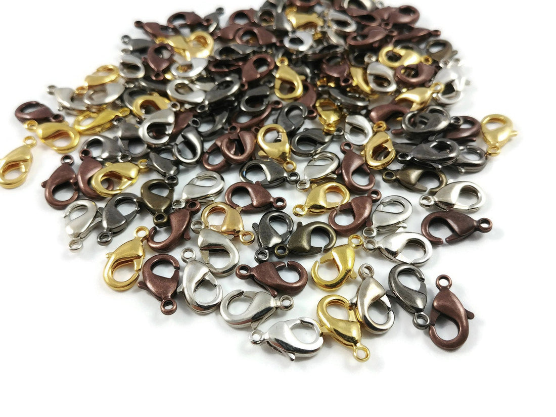 Brass lobster clasp hypoallergenic 12mm x 7mm - Nickel free, lead free and cadmium free - 5 colors available