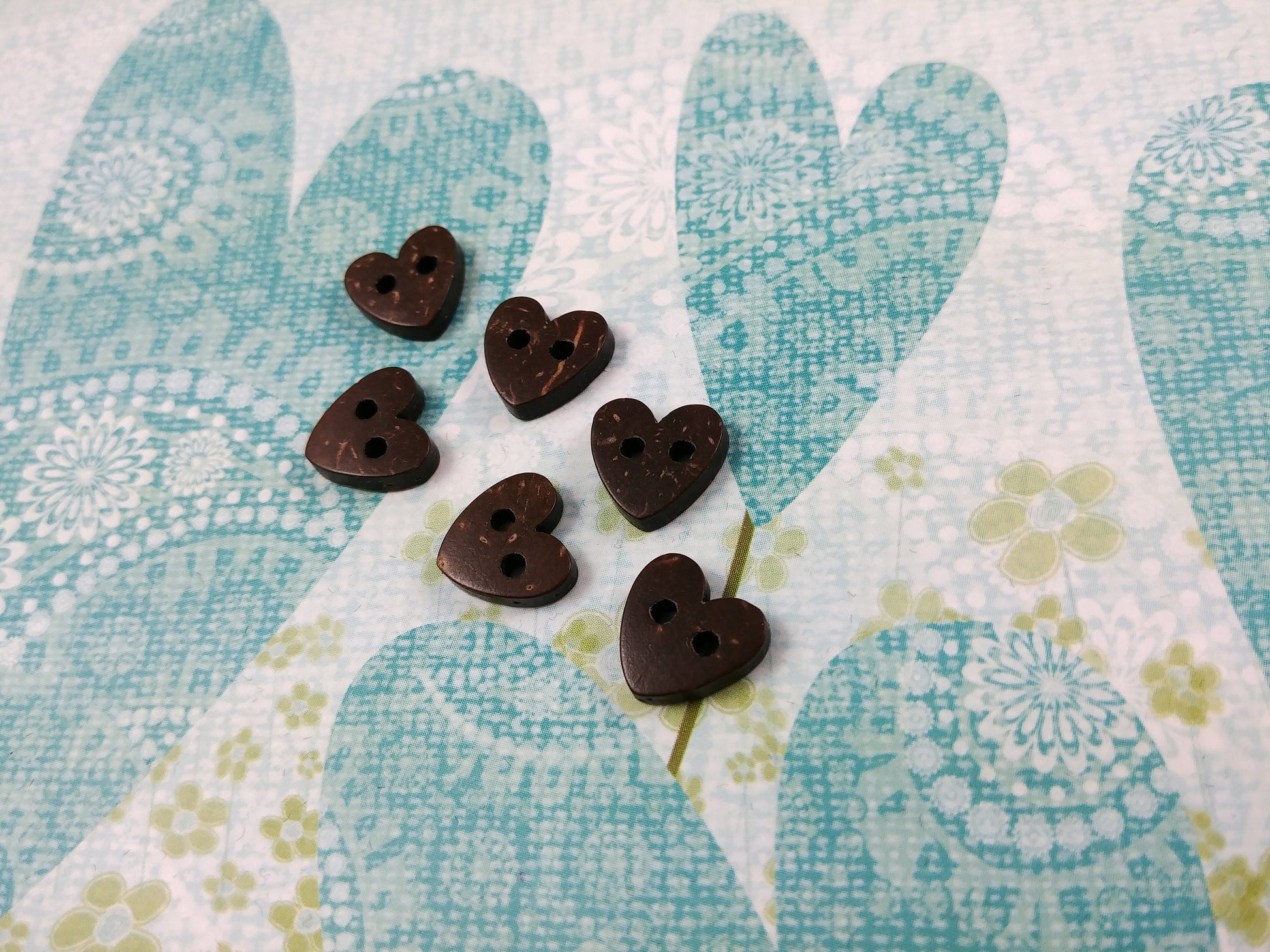 10 Brown Coconut Shell Buttons 10mm -  Heart shape