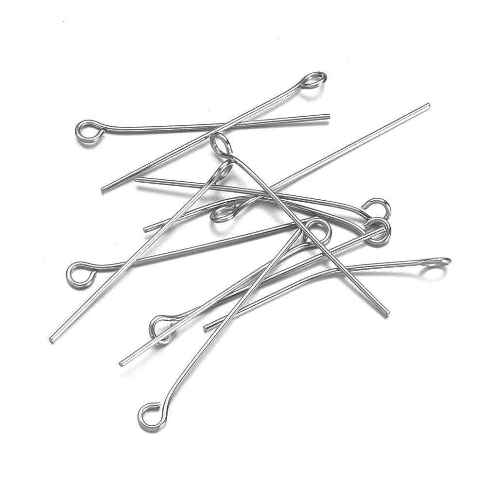 50 Stainless steel eyepins - 30, 40, 50 or 65mm - Hypoallergenic jewelry findings