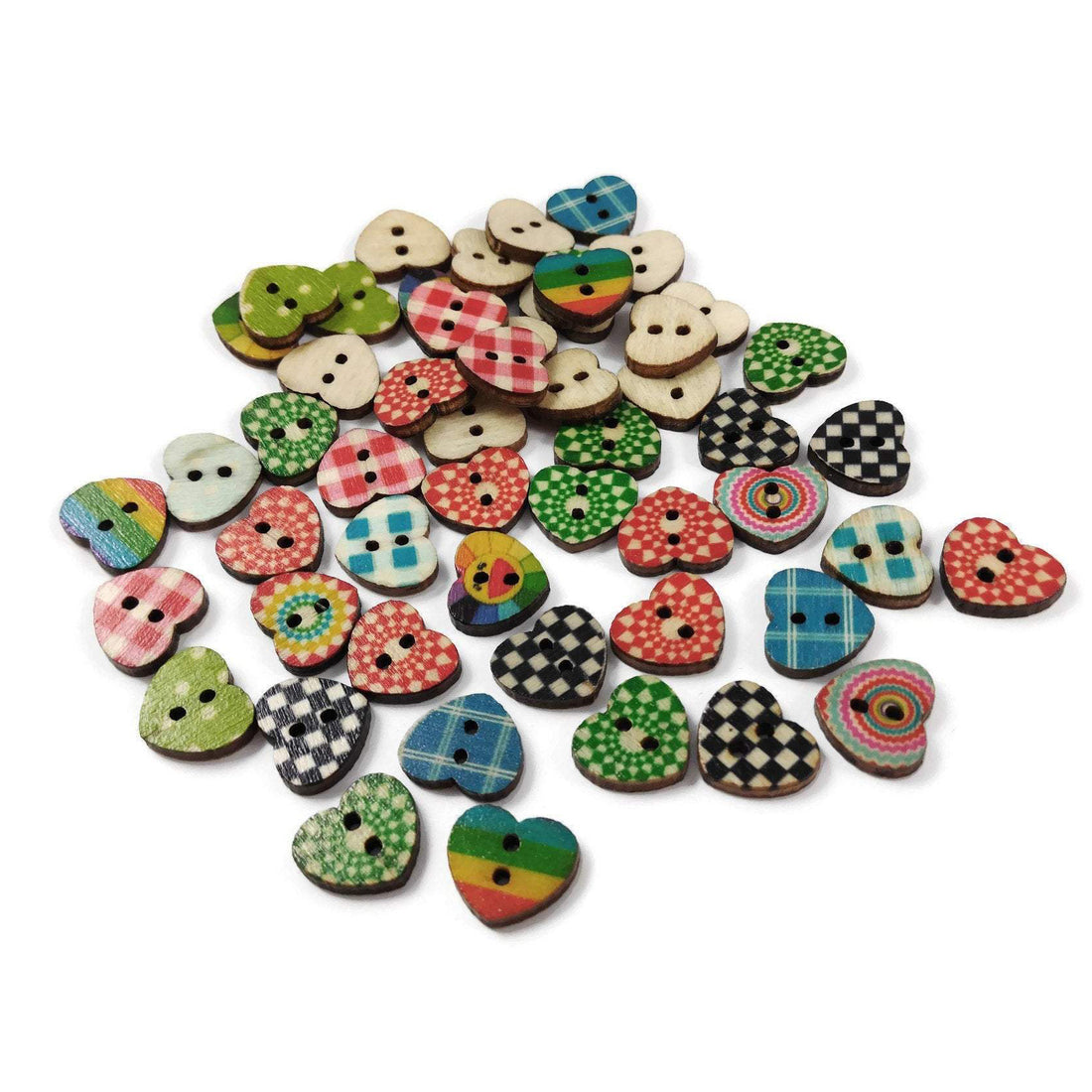 25 Hearts shapes Mixed Colors Buttons - Wood sewing buttons 15mm