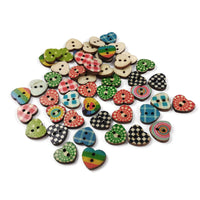 25 Hearts shapes Mixed Colors Buttons - Wood sewing buttons 15mm