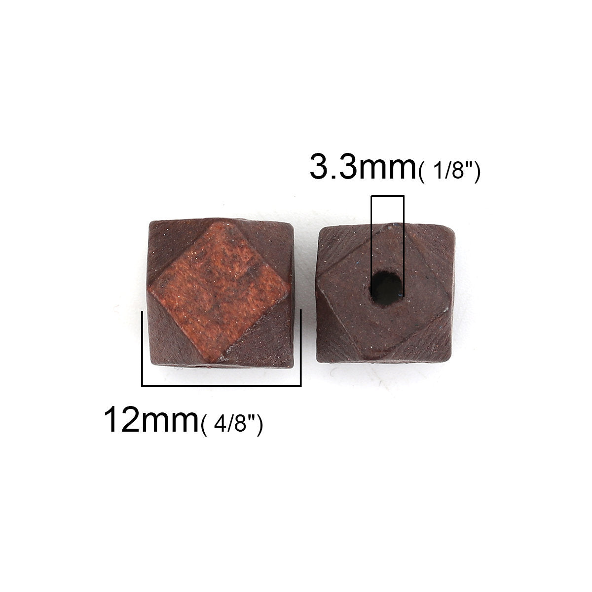 10 Faceted hexagon wood beads 12mm - Gray, blue, black and brown