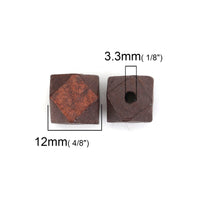 10 Faceted hexagon wood beads 12mm - Gray, blue, black and brown