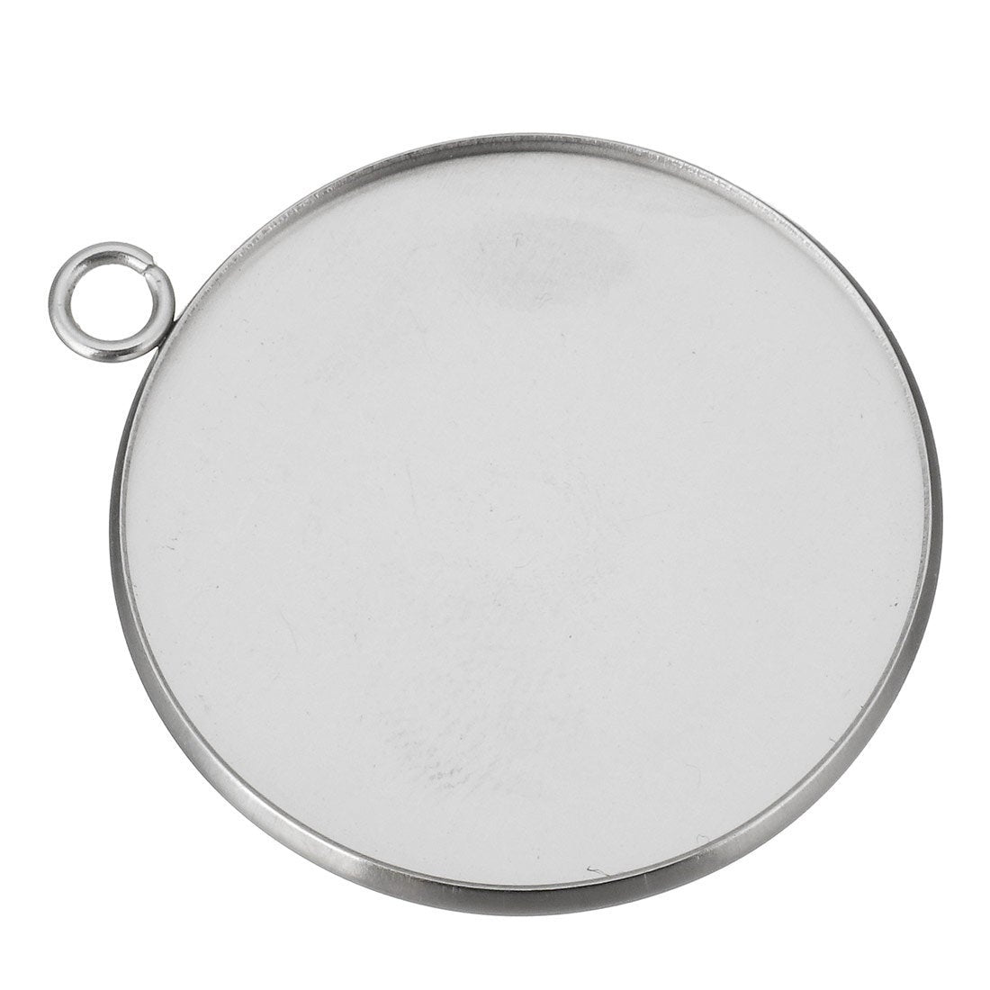 Stainless steel pendant cabochon settings, flat round, 16, 18, 20, 25 or 30mm tray