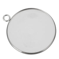 Stainless steel pendant cabochon settings, flat round, 16, 18, 20, 25 or 30mm tray