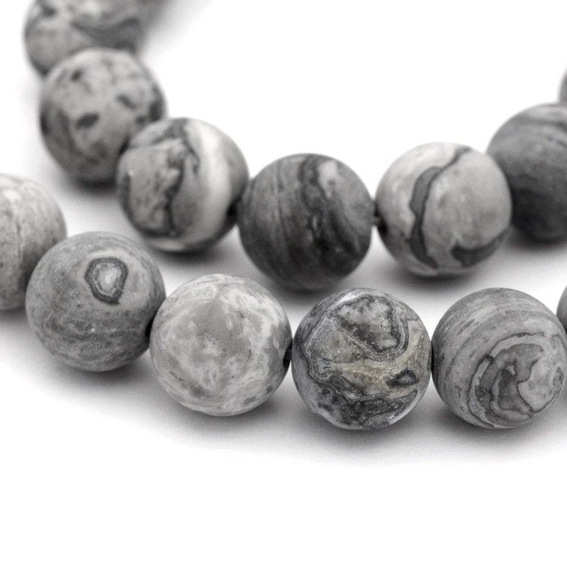 Frosted Natural Map Stone Round Beads 1 Strand 6 or 8mm - Grey