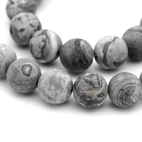 Frosted Natural Map Stone Round Beads 1 Strand 6 or 8mm - Grey