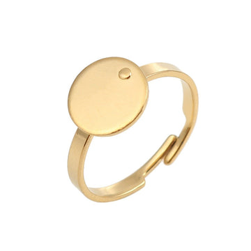 Gold stainless steel adjustable rings round 10mm settings - Hypoallergenic